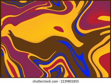 Textura en el estilo del arte fluido. Fondo abstracto con efecto de pintura giratoria. Fondo líquido de pintura acrílica. Azul, amarillo, lila y rojo. Vector Eps 10.