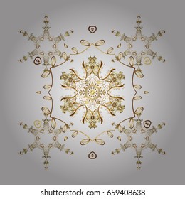Texture with stylized golden snowflakes and dots on a colorful background. Starry Sky. Falling snow.