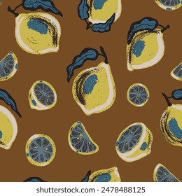 Texture stylized pattern with lemons and limes seamless endless vector rapport with overlapping pattern