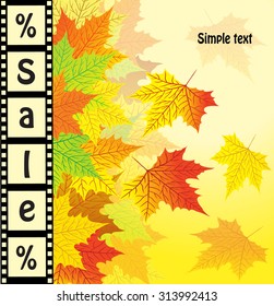 Texture with swirling autumn maple leaves and vertical lining in the form of negatives labeled "Sale"