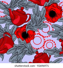 texture with teapots and flowers