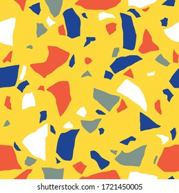 Texture of terrazzo floor, abstract colorful vector background. Bright  yellow and blue modern coloured mosaic of polished pebble.