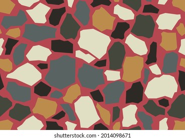 Textur Terrazzo Boden, polierter Kieselstein Fliesen. Abstraktes Muster, Vektorhintergrund. 