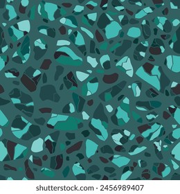 Texture of terrazzo floor. Tile with pebbles and stone. Abstract emerald green mosaic, seamless pattern. Vector background