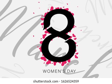 Texture text 8 March with heart. Happy Women's day for  invitations, greeting card, poster, flyer. Typography 3d concept design. Vector illustration.