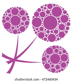 Texture with three abstract purple dandelions