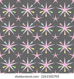 Texture Tile Seamless Pattern. Fireworks Gift Wrapping paper shining star. Ornament design decoration Interior. Vector.