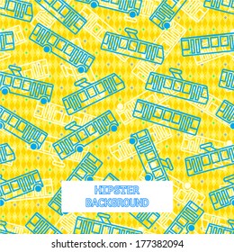 Texture with tram, subway, bus, trolleybus pictograms. Tram, subway, bus, trolleybus background. Hipster background.