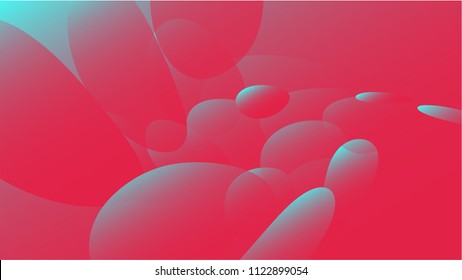 Texture from transparent blue abstract volumetric unique magic round and oval different shapes of light beautiful air cosmic bubbles, drops on a red background. Vector illustration.