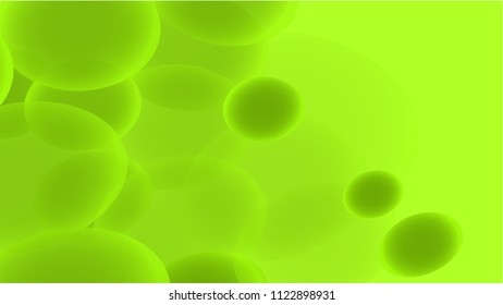 Texture from transparent green abstract fashionable unique magic round of different shapes of light beautiful air cosmic bubbles, drops on an olive background. Vector illustration.