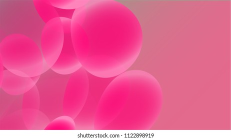 Texture of transparent pink abstract three-dimensional fashionable unique magic round different shapes of light beautiful air cosmic bubbles, drops on a pink background. Vector illustration.