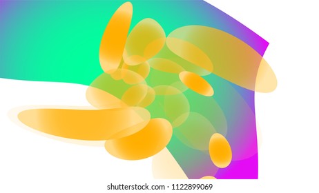 Texture of transparent yellow abstract volumetric fashion unique magic round of different shapes of light beautiful aerial space bubbles, drops on a white background. Vector illustration.