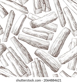 Texture tree, stacks of firewood seamless pattern. Vector texture background. Hand drawn rustic set. Preparation of wood in the forest.