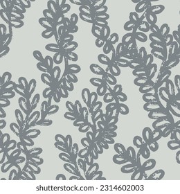 Texture twigs with round leaves, floral pattern, vector seamless pattern. For design, print, fabric, wallpaper, textile, paper, etc.