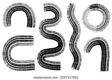 Texture vector brush strokes. Black color.  Modern trendy background. 