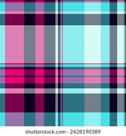 Texture vector check of pattern background plaid with a seamless textile fabric tartan in pink and cyan colors.