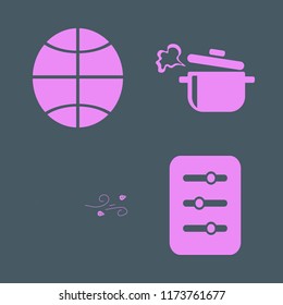 texture vector icons set. with basketball ball, boiled pan, dry leaves wind and filter in set