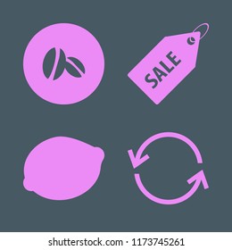 texture vector icons set. with sale tag, coffee beans, recycle sign and lemon in set