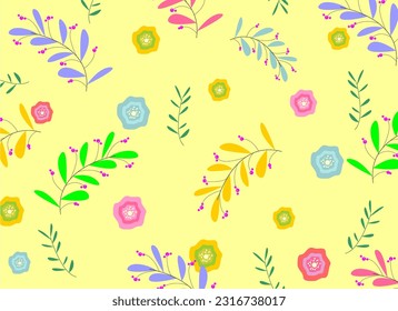 Ilustración vectorial de textura con flores y hojas coloridas, impresión, obra artística, otoño, patrón.
