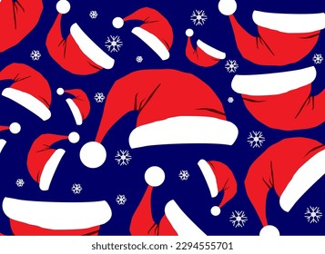 Texture vector illustration with Santa hats, beanie, artwork, pattern.