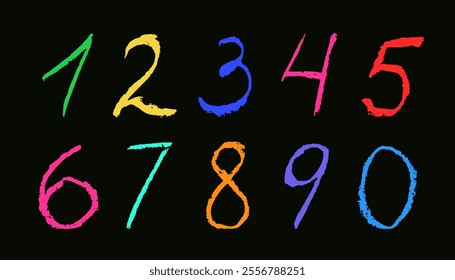 Texture vector numbers, kids crayon drawing, set of childish illustrations