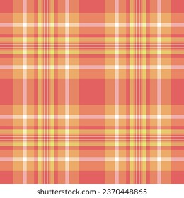 Texture vector pattern of check seamless tartan with a background plaid textile fabric in orange and light colors.
