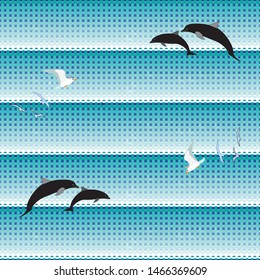 Texture, vector, for seamless options, sea motifs, dolphins and seagulls