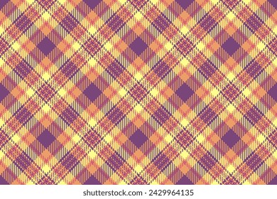 Texture vector tartan of plaid fabric seamless with a background check pattern textile in magenta and orange colors.