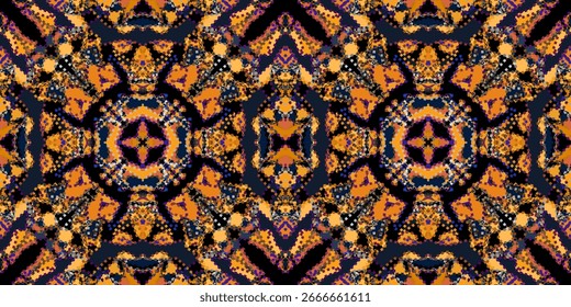Textur Vintage Ornamental Muster. Abstraktes digitales Mosaik-Design. orangefarbenes Tapetenmuster mit abstraktem Ornament. Innenausstattung. Wohnkultur. Drucktextur. modisches Textil. Stoffdruck
