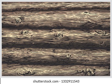 Texture of a wall of wooden logs in color. Illustration in graphic style.