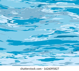Texture of water for decorative design. Summer vector illustration. Blue background. Water background. Design element. Motion vector illustration. Liquid texture. Ocean, sea.