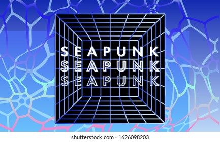 Texture of water surface at overhead view. Swimming pool bottom caustics ripple and flow with waves. Abstract retrofuturistic background in vaporwave, seapunk, synthpop style.