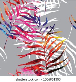 
Texture watercolor paint. Pattern with tropical leaves. Seamless pattern, stylish summer background.