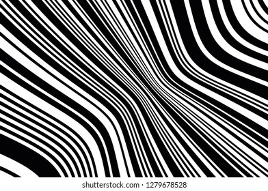 Texture with wavy, curves lines Abstract pattern. Optical art background. Wave design black and white. Digital image with a psychedelic stripes. Vector illustration  