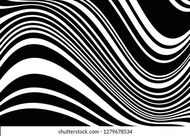 Texture with wavy, curves lines Abstract pattern. Optical art background. Wave design black and white. Digital image with a psychedelic stripes. Vector illustration  