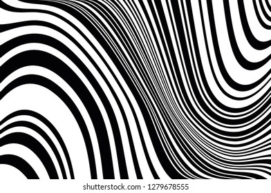 Texture with wavy, curves lines Abstract pattern. Optical art background. Wave design black and white. Digital image with a psychedelic stripes. Vector illustration  