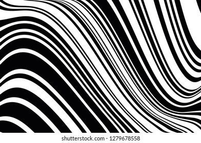 Texture with wavy, curves lines Abstract pattern. Optical art background. Wave design black and white. Digital image with a psychedelic stripes. Vector illustration  