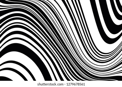 Texture with wavy, curves lines Abstract pattern. Optical art background. Wave design black and white. Digital image with a psychedelic stripes. Vector illustration  