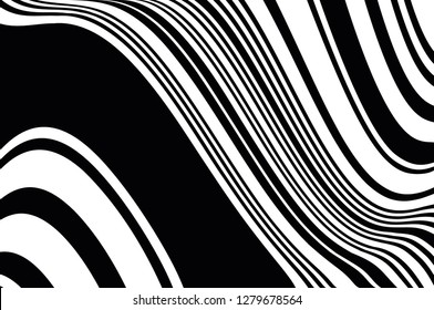 Texture with wavy, curves lines Abstract pattern. Optical art background. Wave design black and white. Digital image with a psychedelic stripes. Vector illustration  