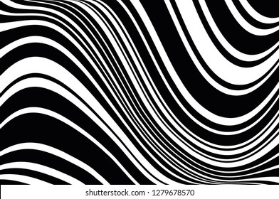Texture with wavy, curves lines Abstract pattern. Optical art background. Wave design black and white. Digital image with a psychedelic stripes. Vector illustration  