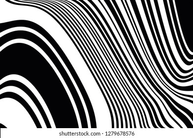 Texture with wavy, curves lines Abstract pattern. Optical art background. Wave design black and white. Digital image with a psychedelic stripes. Vector illustration  