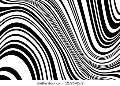 Texture with wavy, curves lines Abstract pattern. Optical art background. Wave design black and white. Digital image with a psychedelic stripes. Vector illustration  