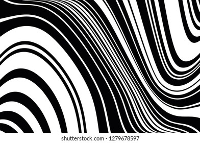 Texture with wavy, curves lines Abstract pattern. Optical art background. Wave design black and white. Digital image with a psychedelic stripes. Vector illustration  