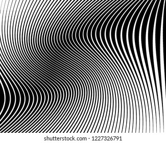  Texture with wavy, curves lines. Optical art background. Wave design black and white. Digital image with a psychedelic stripes. Vector illustration  Abstract pattern.