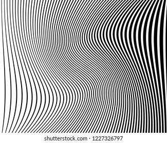  Texture with wavy, curves lines. Optical art background. Wave design black and white. Digital image with a psychedelic stripes. Vector illustration  Abstract pattern.