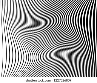  Texture with wavy, curves lines. Optical art background. Wave design black and white. Digital image with a psychedelic stripes. Vector illustration  Abstract pattern.