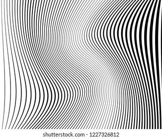  Texture with wavy, curves lines. Optical art background. Wave design black and white. Digital image with a psychedelic stripes. Vector illustration  Abstract pattern.