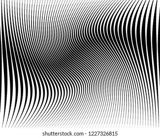  Texture with wavy, curves lines. Optical art background. Wave design black and white. Digital image with a psychedelic stripes. Vector illustration  Abstract pattern .