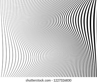  Texture with wavy, curves lines. Optical art background. Wave design black and white. Digital image with a psychedelic stripes. Vector illustration  Abstract pattern.