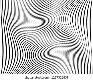 Texture with wavy, curves lines. Optical art background. Wave design black and white. Digital image with a psychedelic stripes. Vector illustration  Abstract pattern.